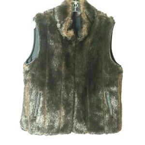 Giacca Women's Reversible Faux‎ Mink Penny Lane Fur Vest Jacket Brown Zip Up  M